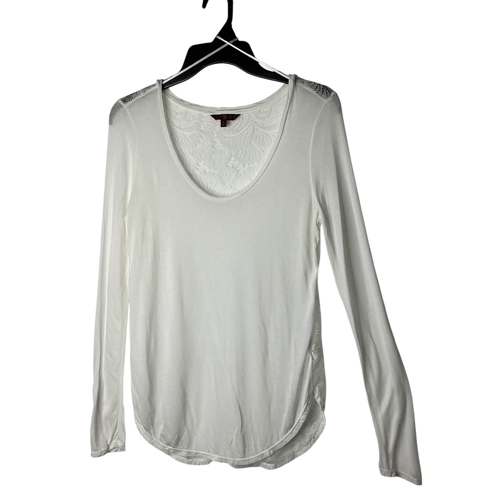 7 For All Mankind Women White Lace Back Long Sleeve Modal Top Size O Made in USA